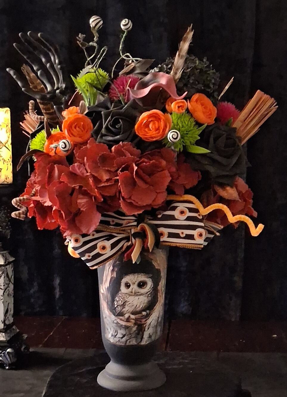 Artisan-Made Cottagegoth Halloween Floral Centerpiece Whimsigoth Painted Urn